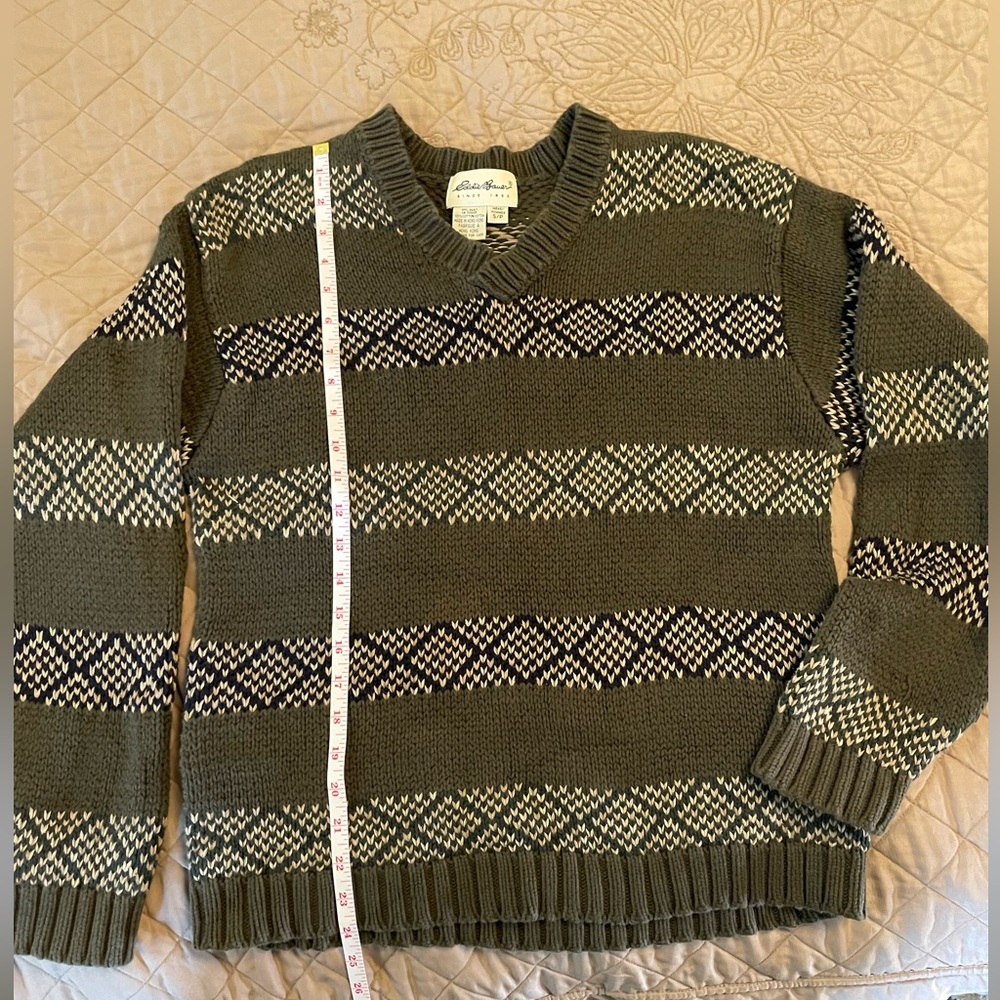Eddie Bauer warm grandpa sweater. V-neck, stripes, cozy, winter